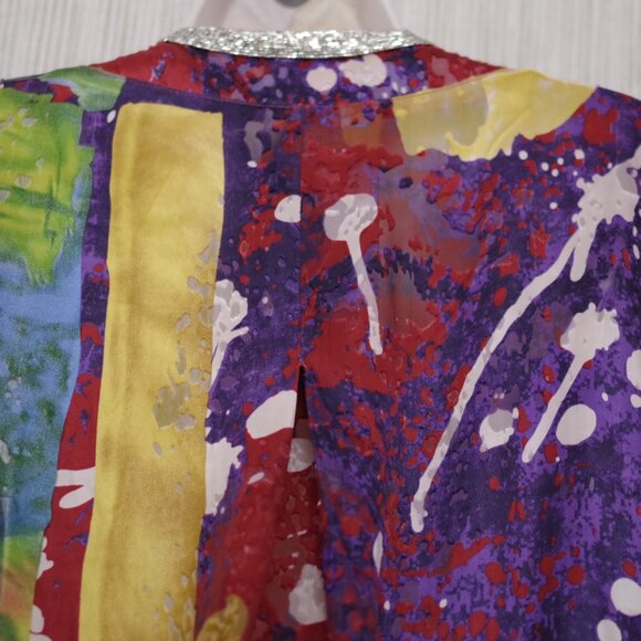 MAGASCHONI Collection BLOUSE TUNIC EMBELLISHED JEWELED V NECK 3/4 SLEEVE Size:L - Picture 5 of 6